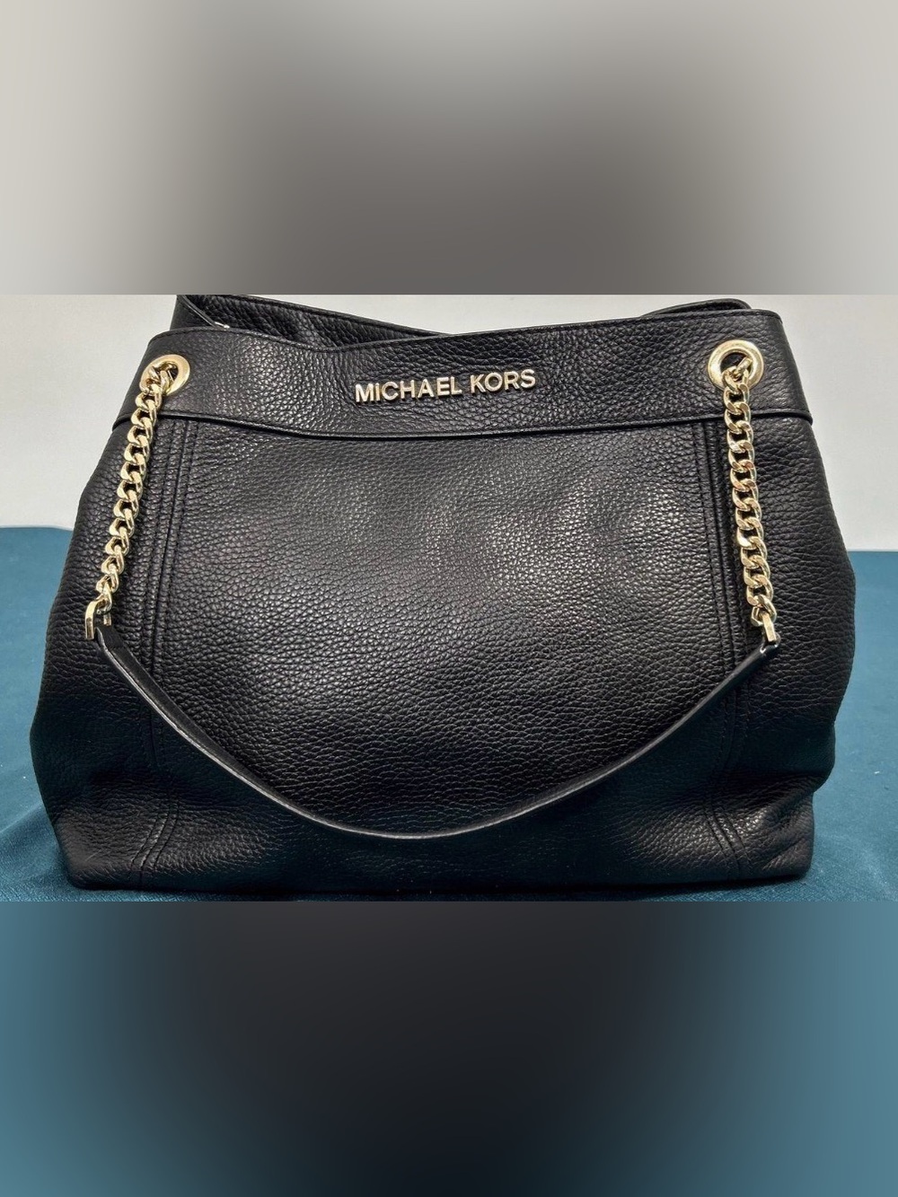 Michael Kors Black Pebbled Leather Hobo with Gold Logo